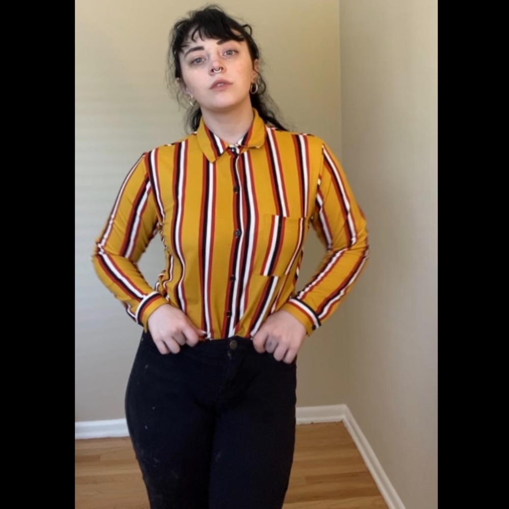 Striped button up long sleeved blouse